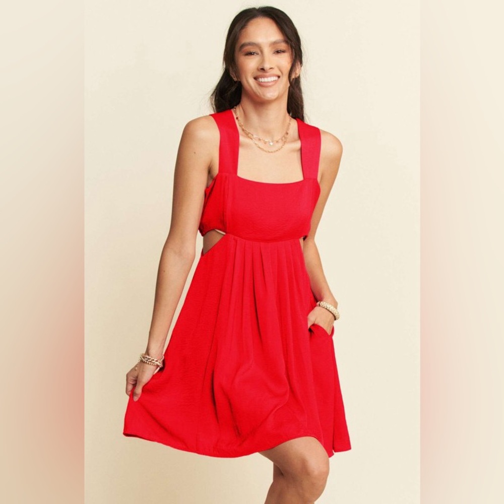 Davi & Dani Washed Satin Cutout Skirt Bandeau Mini Dress